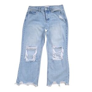 And Now This Women's Distressed Button Fly High Rise Straight Crop Jeans Size 28